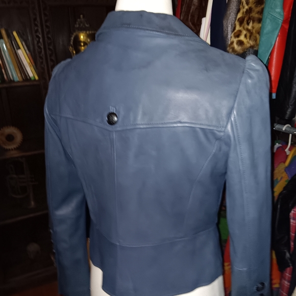 Navy blue leather jacket - Picture 2 of 5
